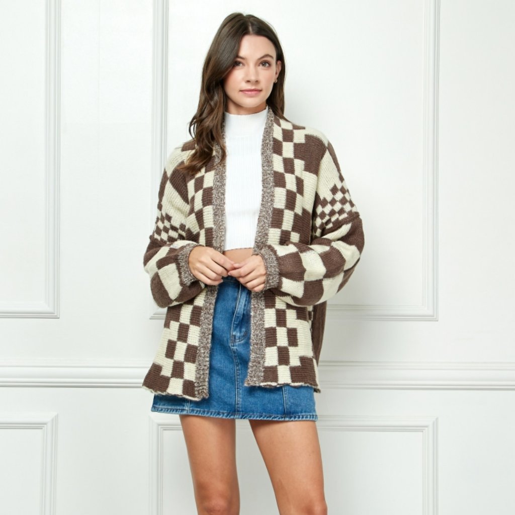 Checkered Brown And Cream Women's Sweater